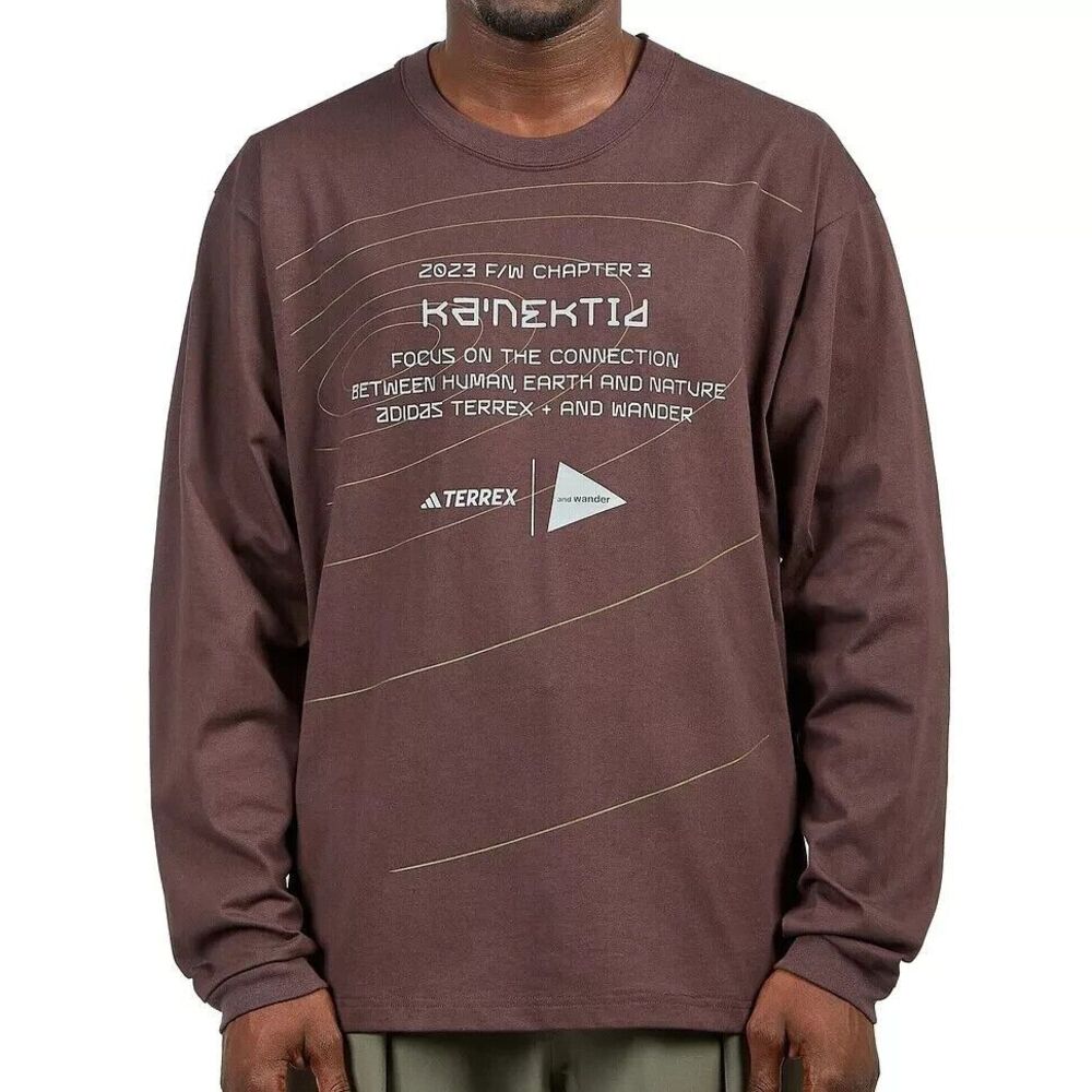 Adidas x And Wander Long Sleeve Shirt Mens Medium Terrex Brown HZ0672 XPL AW